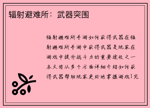 辐射避难所:武器突围
